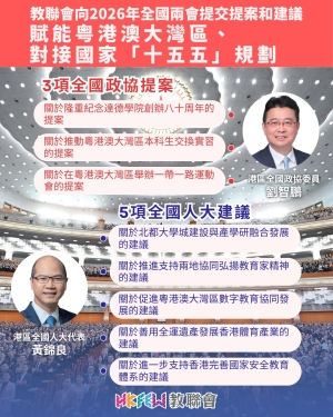 教聯會向2026年全國兩會提交提案和建議 賦能粵港澳大灣區、對接國家「十五五」規劃